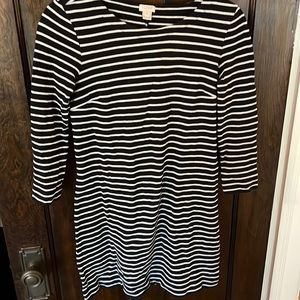 J Crew Size XXS Black and White striped dress 3/4 quarter length sleeve